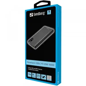Зовнішній акумулятор Sandberg Powerbank 10000mAh PD 20W Black (420-58) UA