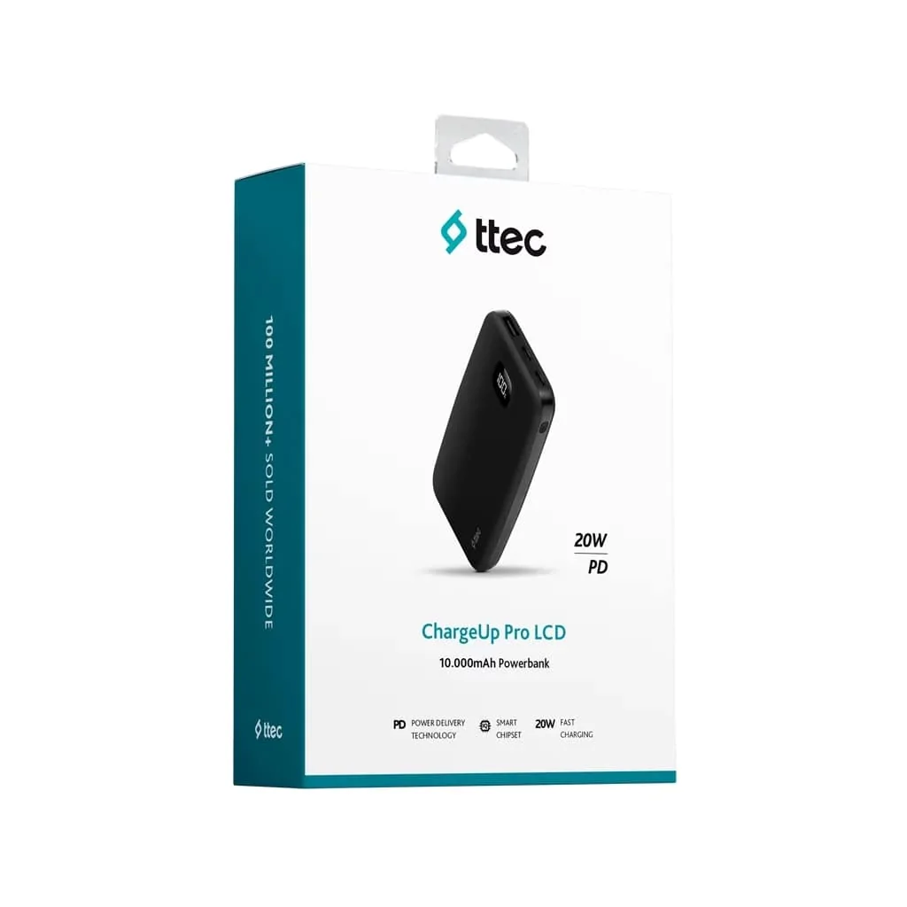 Зовнішній акумулятор Ttec 10000mAh ChargeUp Pro LCD PD 20W Black (2BB209S) UA