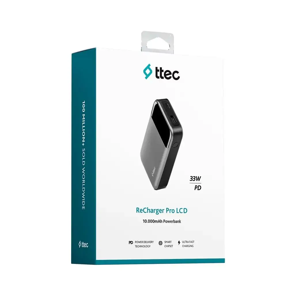 Зовнішній акумулятор Ttec 10000mAh ReCharger Pro LCD PD 30W Space Gray (2BB214UG) UA