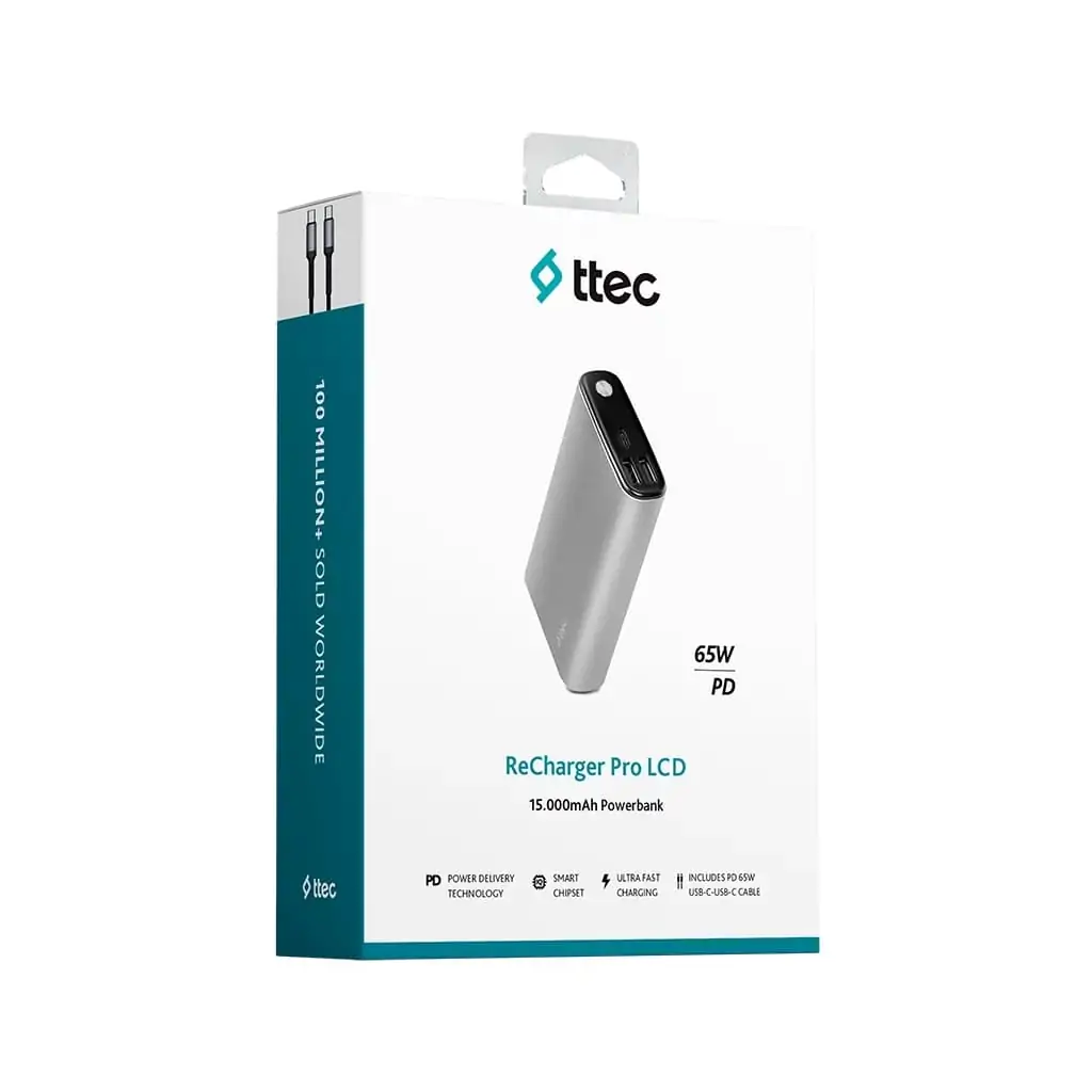 Зовнішній акумулятор Ttec 15000mAh ReCharger Pro LCD PD 65W Space Gray (2BB216UG) UA