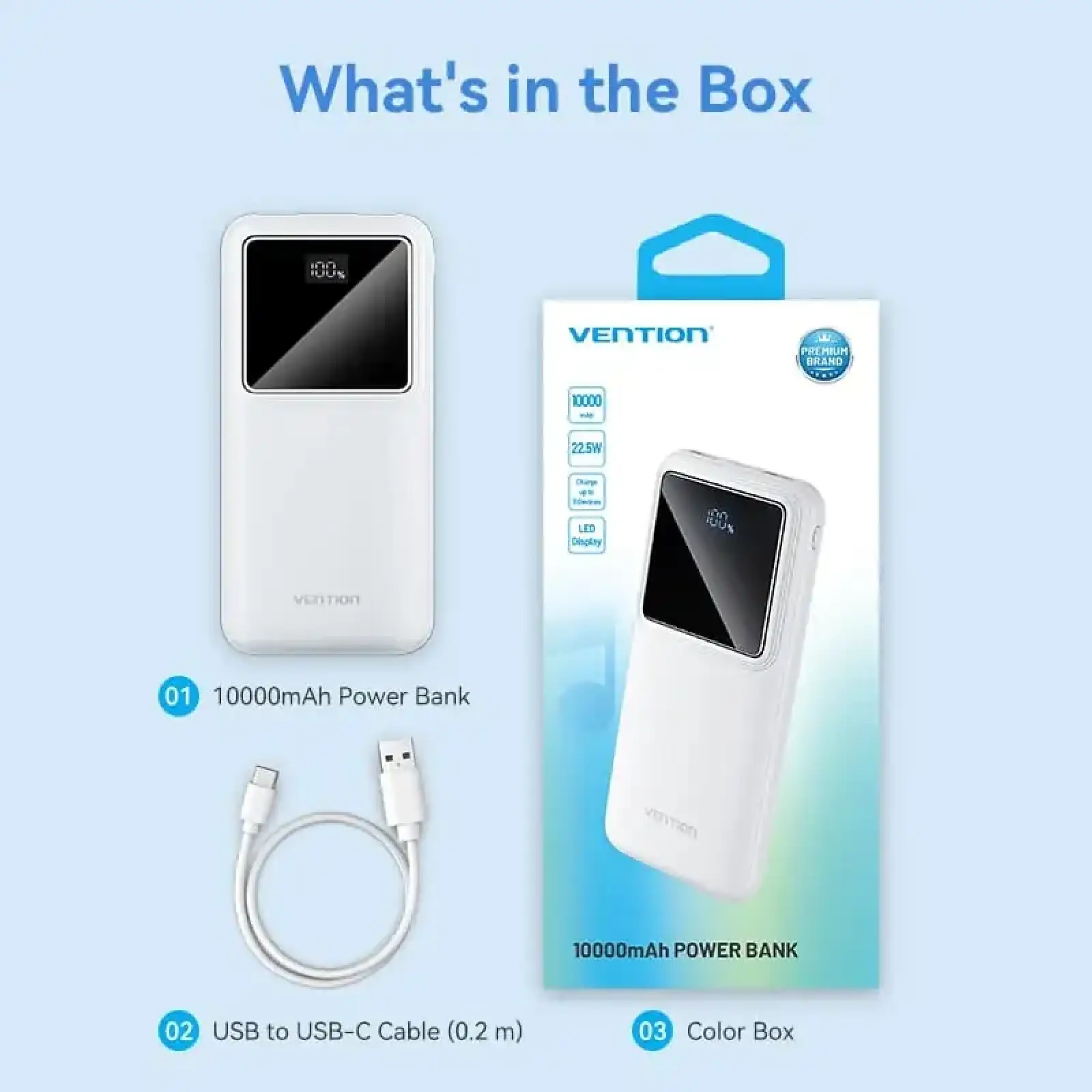 Зовнішній акумулятор Vention 10000mAh PD QC 3.0 White (FHKW0) UA