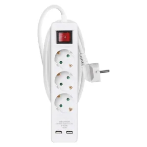 Фильтр питания Emos (P1322RU) с выключателем, 2xUSB, 3 розетки, 2м, White UA