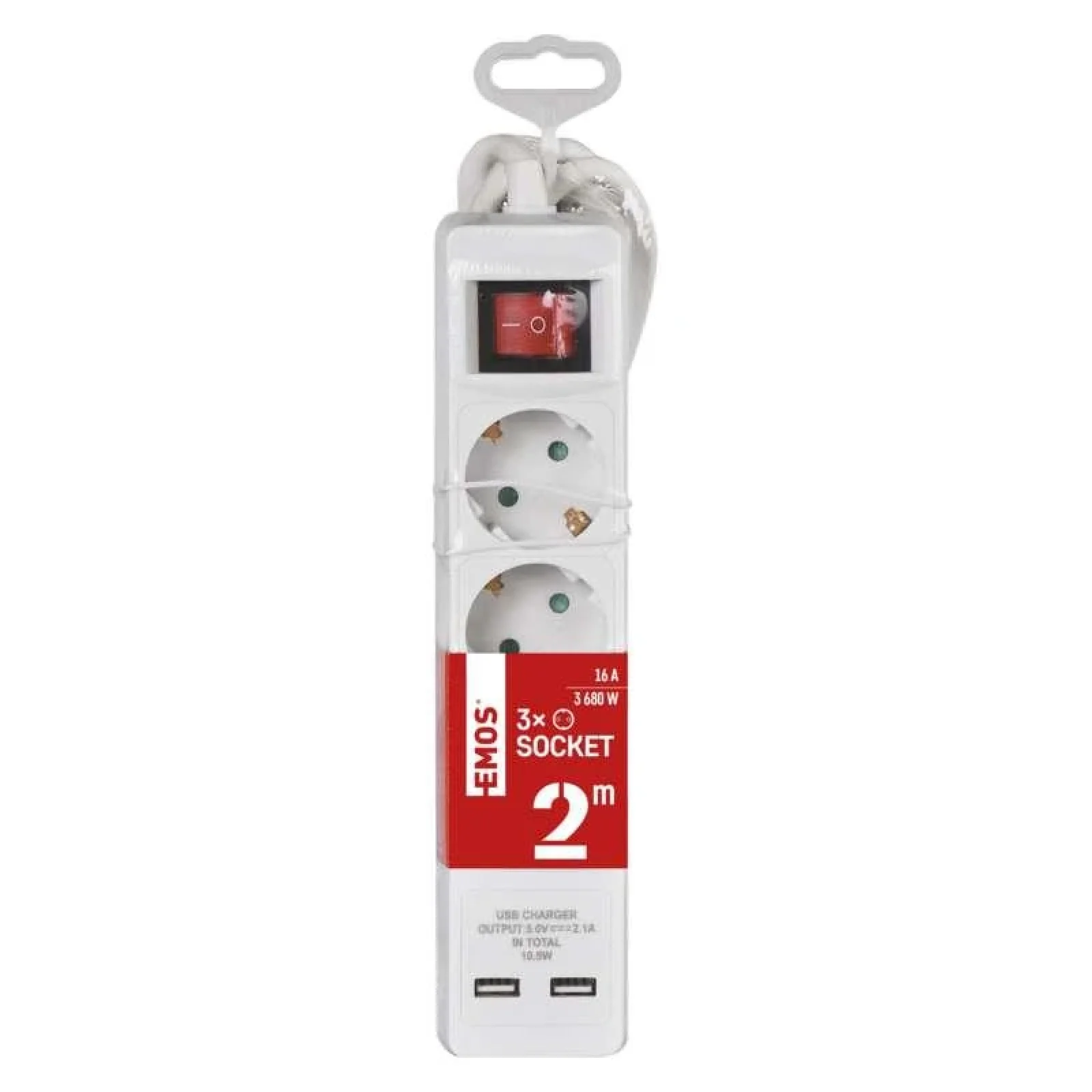 Фильтр питания Emos (P1322RU) с выключателем, 2xUSB, 3 розетки, 2м, White UA