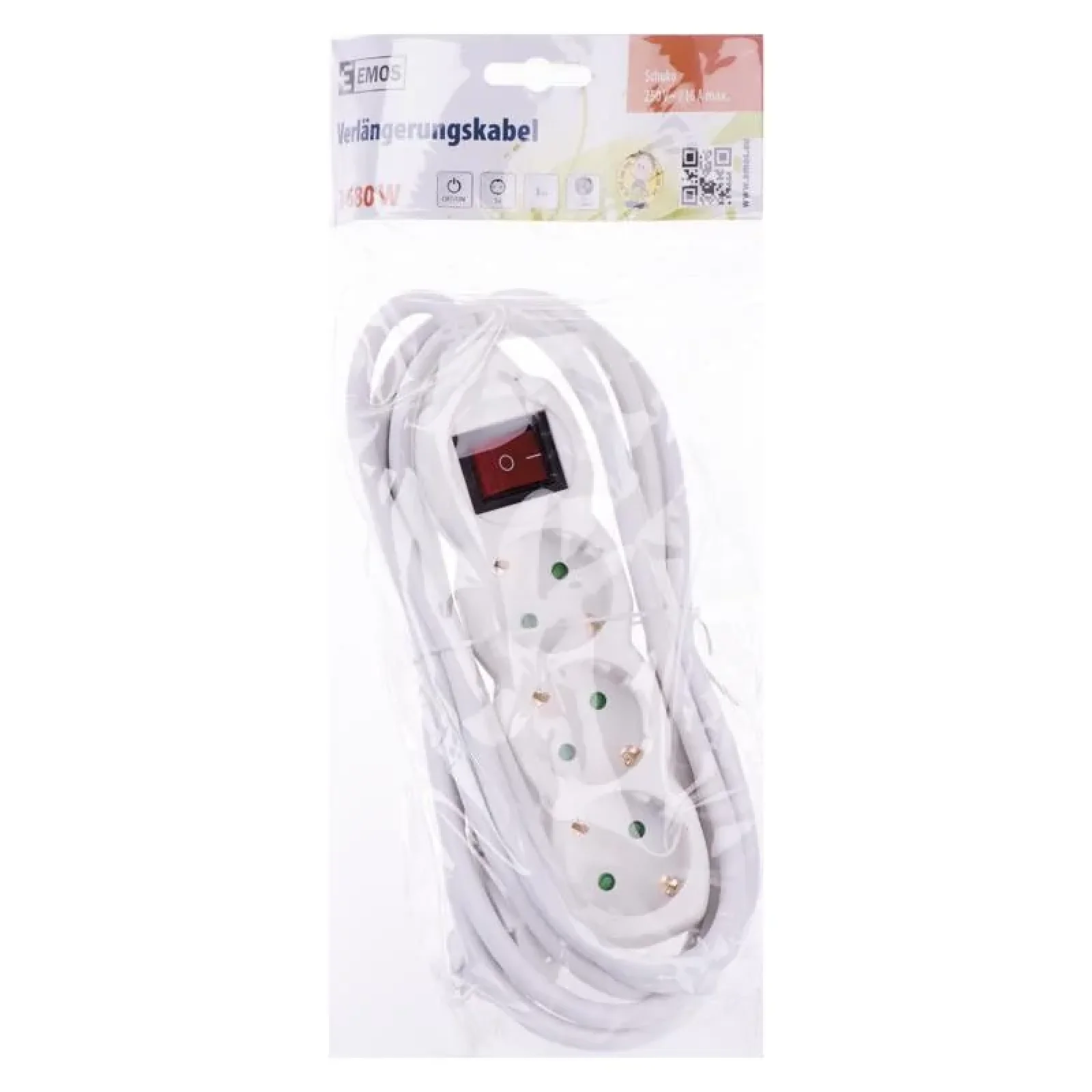 Фильтр питания Emos (P1323R) с выключателем, 3 розетки, 1.5мм2, 3м, White UA