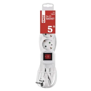 Фильтр питания Emos (P1325R) с выключателем, 3 розетки, 1.5мм2, 5м, White UA