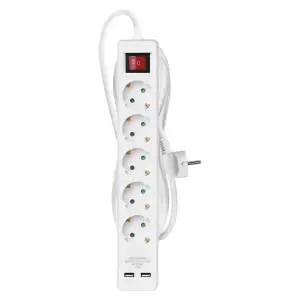 Фильтр питания Emos (P1523RU) с выключателем, 2xUSB, 5 розеток, 1.5мм2, 3м, White UA