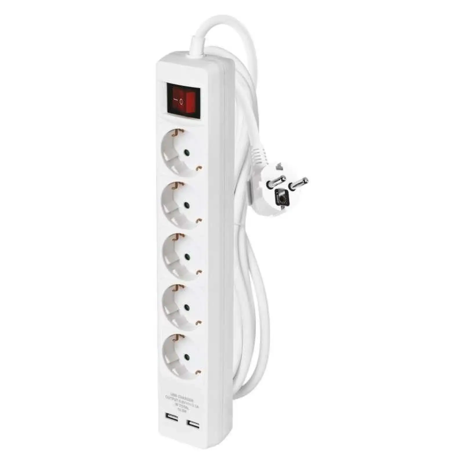 Фильтр питания Emos (P1523RU) с выключателем, 2xUSB, 5 розеток, 1.5мм2, 3м, White UA