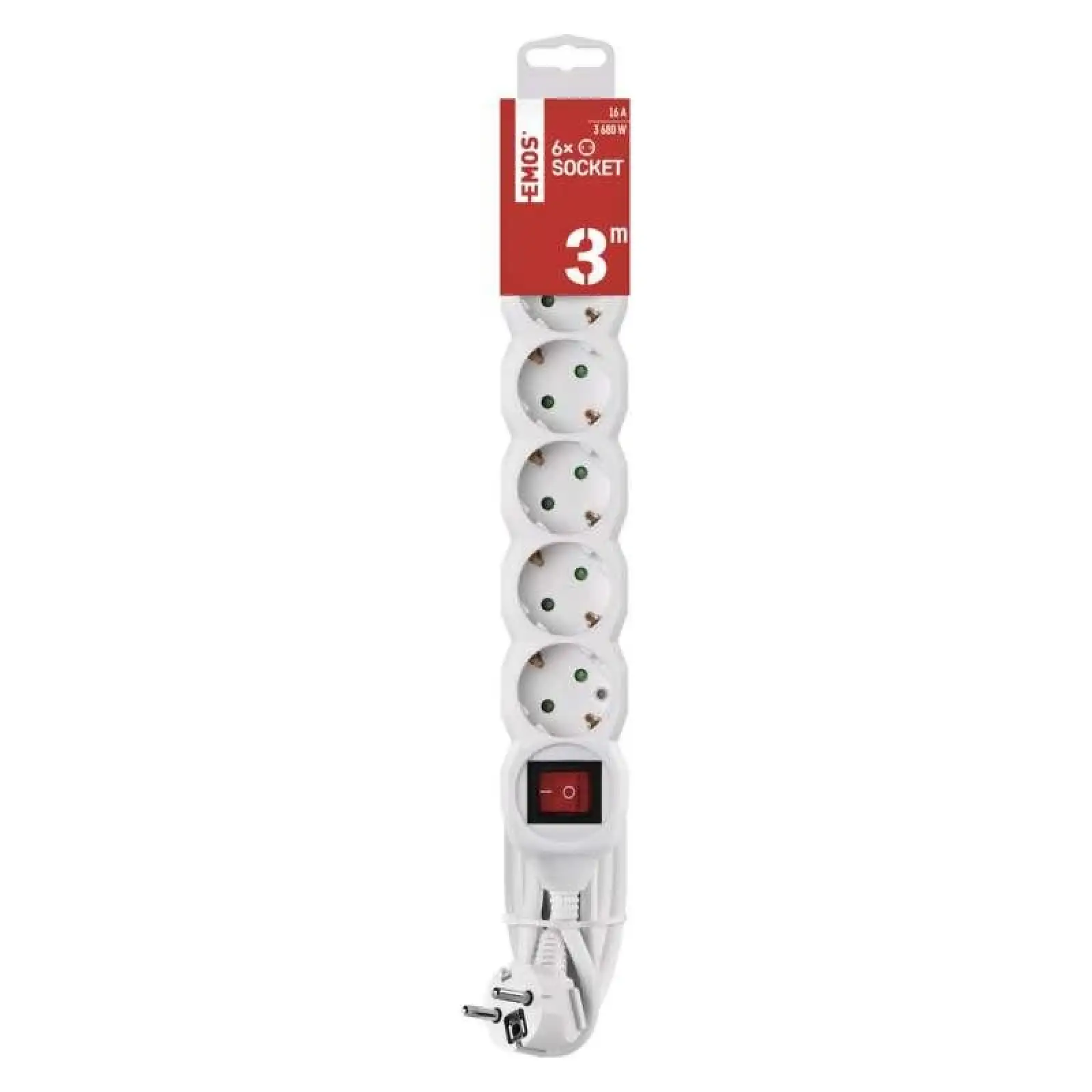 Фільтр живлення Emos (P1623R) із вимикачем, 6 розеток, 1.5мм, 3м, White UA