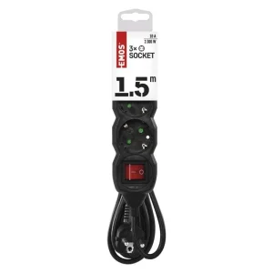 Фильтр питания Emos (PC1321R) с выключателем, 3 розетки, 1.5м, Black UA