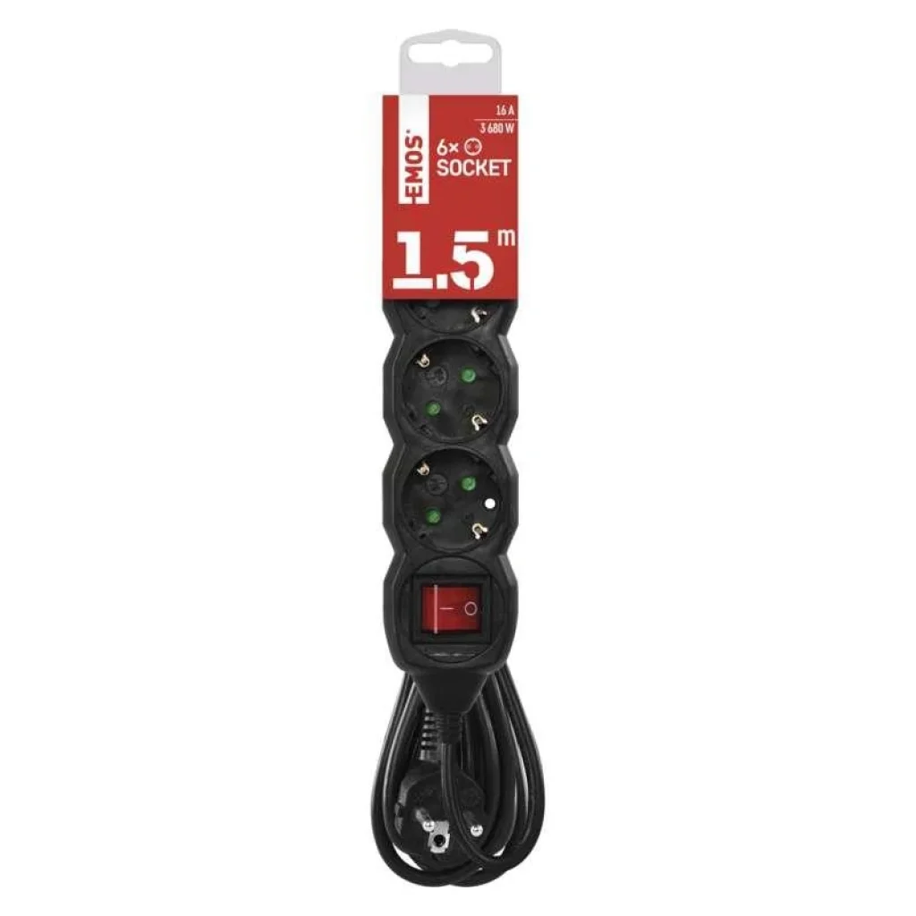 Фильтр питания Emos (PC1425) с выключателем, 4 розетки, 5м, Black UA