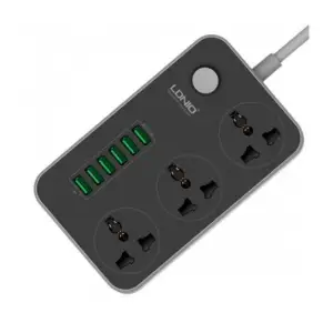 Мережевий фільтр Ldnio (SC3604/19045) 3 розетки, 6 USB, 2 м, Black/Grey UA