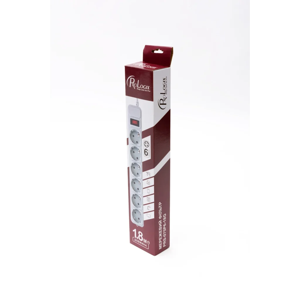 Фільтр живлення ProLogix (PRS-075P6-18G) 0.75 мм, 6 розеток, 1.8 м, сірий UA