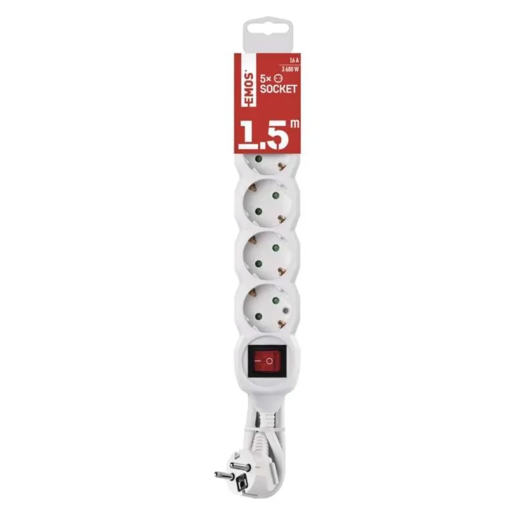 Фильтр питания Emos (P1521R) с выключателем, 5 розеток, 1.5м, White UA