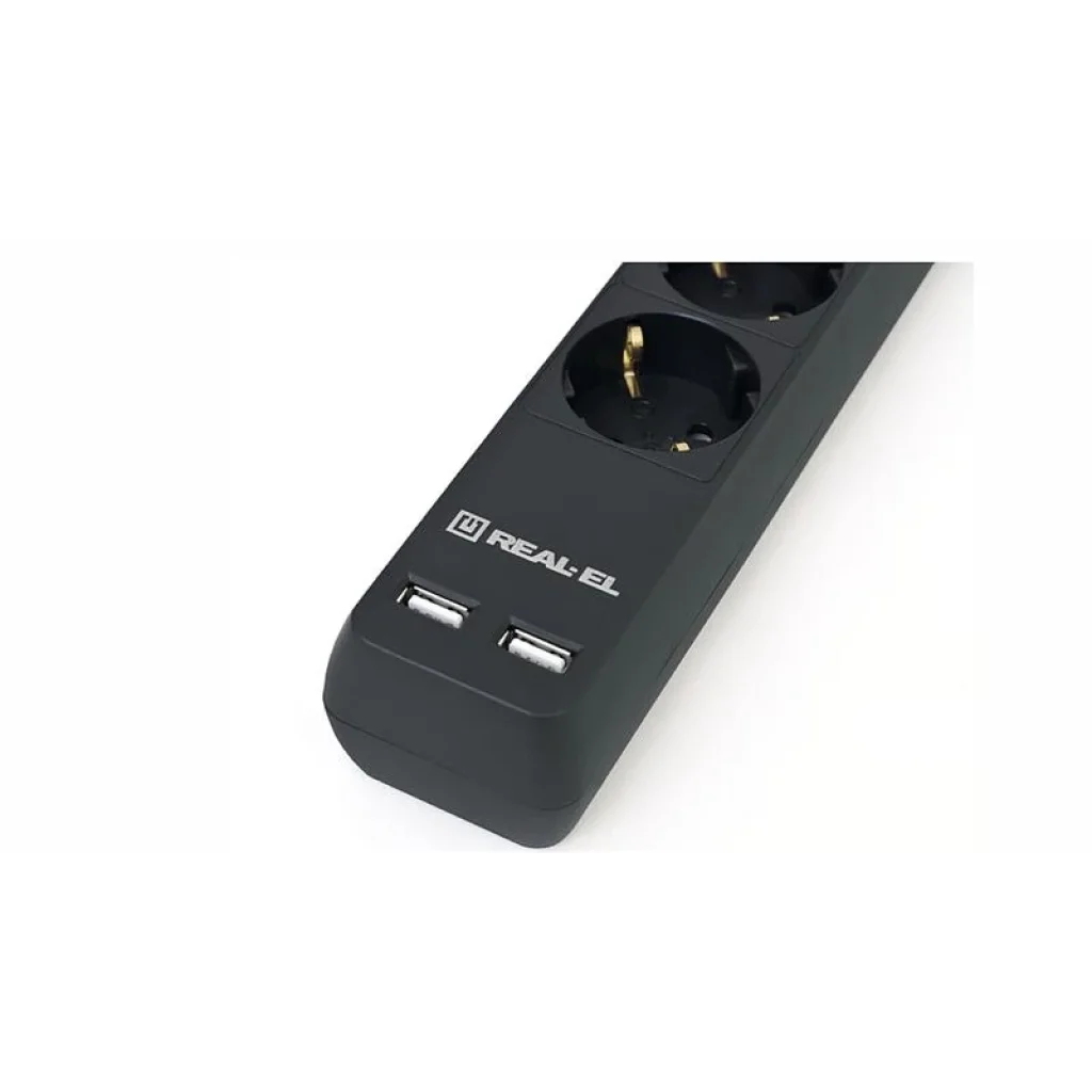 Фильтр питания REAL-EL RS-6 Protect USB 3m Black, EL122300017 UA