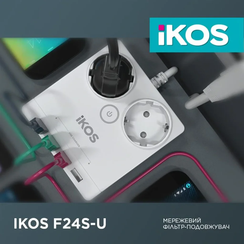 Сетевой фильтр-удлинитель IKOS F24S-U White (0005-CEF) UA