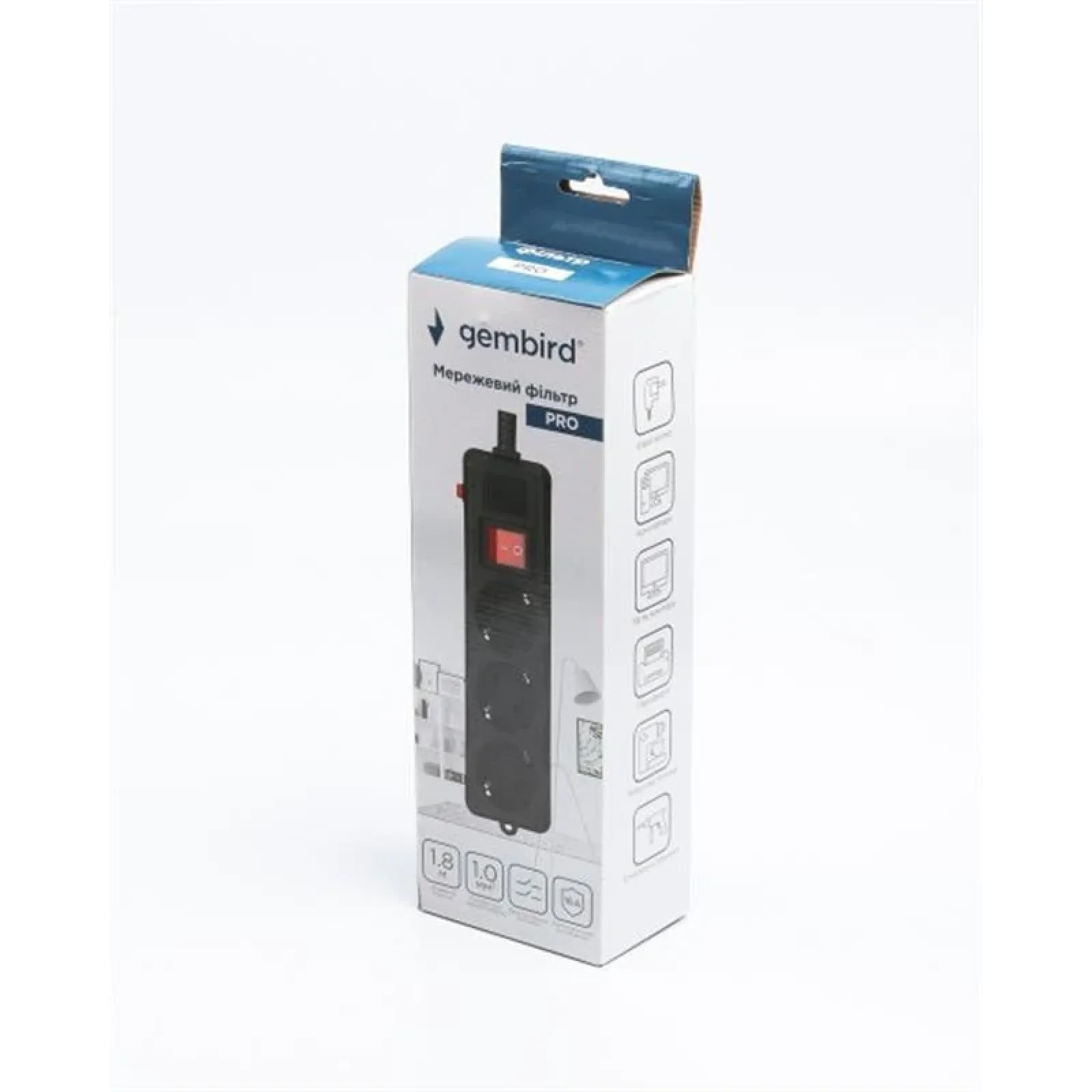Фильтр питания Gembird Pro (SPG3-G-6B-PRO) 3 розетки, 1.8м, черный UA