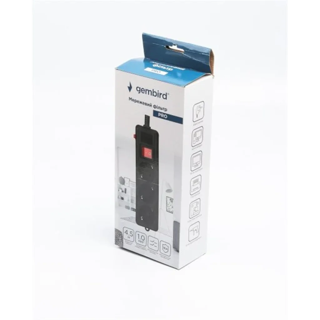 Фільтр живлення Gembird Pro (SPG3-G-15B-PRO) 3 розетки, 4.5м, чорний UA