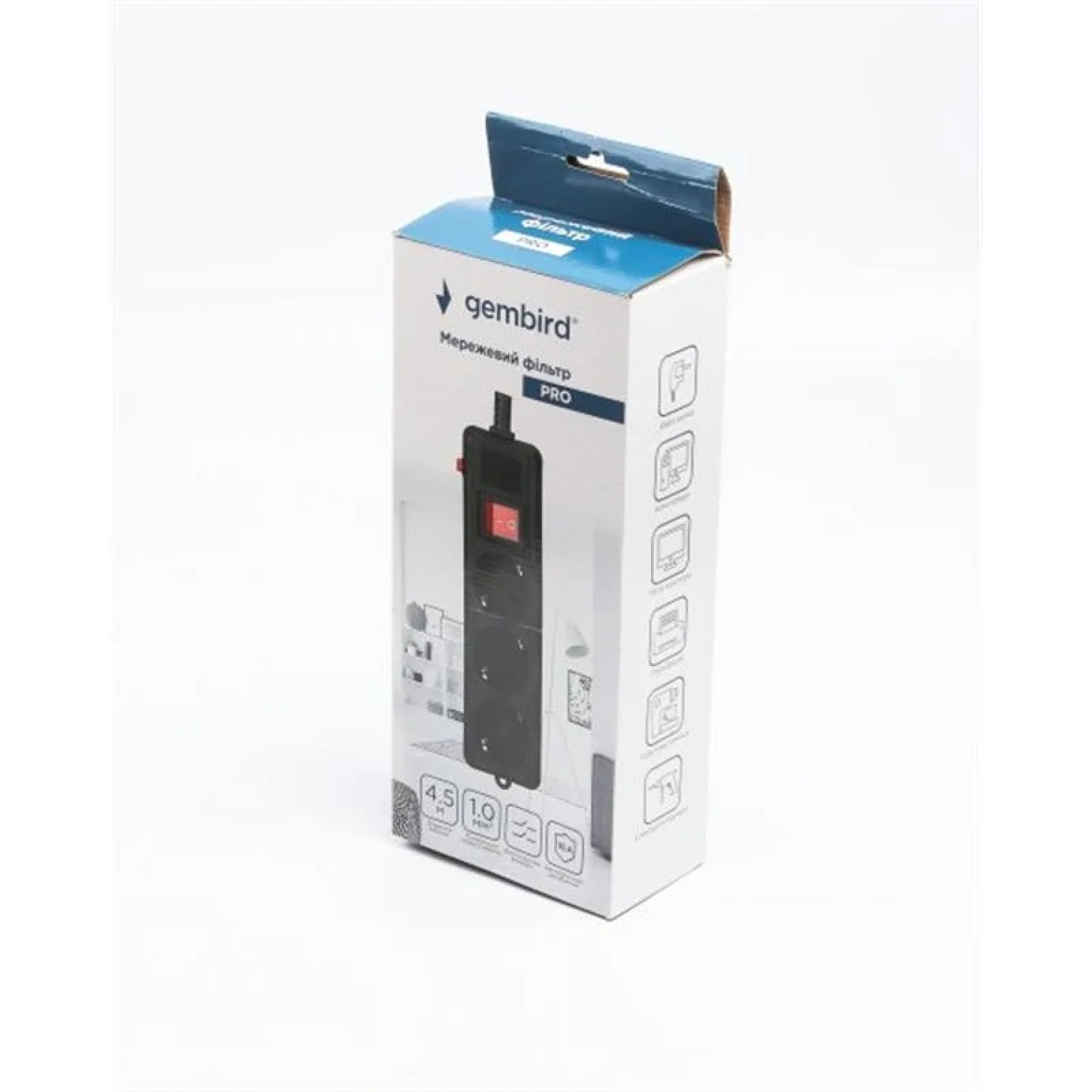 Фильтр питания Gembird Pro (SPG3-G-15B-PRO) 3 розетки, 4.5м, черный UA