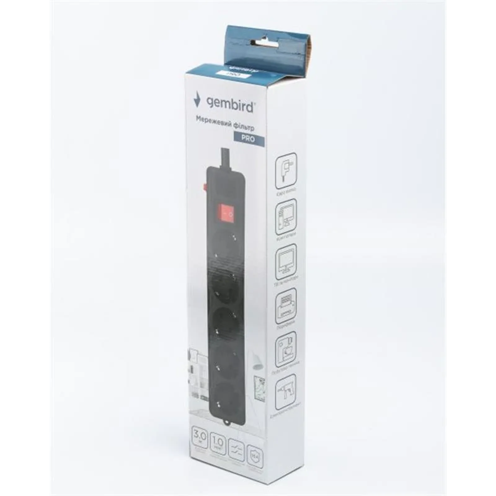 Фильтр питания Gembird Pro (SPG5-G-10B-PRO) 5 розеток, 3м, черный UA