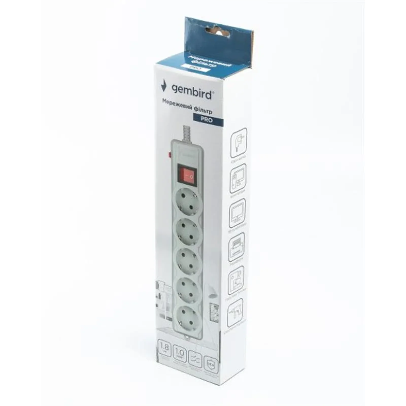 Фільтр живлення Gembird Pro (SPG5-G-6G-PRO) 5 розеток, 1.8м, сірий UA