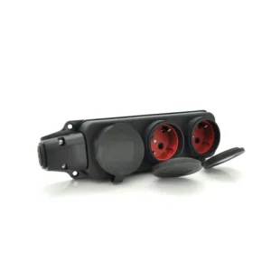 Колодка PiPo PP/SP-3133/3/44/16B, 16А, 220-240В, IP44, із заглушкою, із заземленням 3 гнізда, каучук, чорний UA