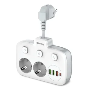 Фильтр питания ColorWay CW-CHE24PDW 2 розетки, 4 USB, 2.5 cм, белый
