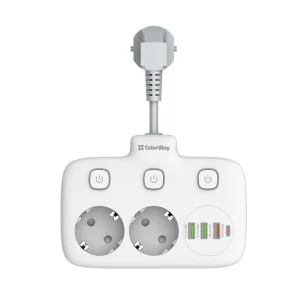 Фильтр питания ColorWay CW-CHE24PDW 2 розетки, 4 USB, 2.5 cм, белый