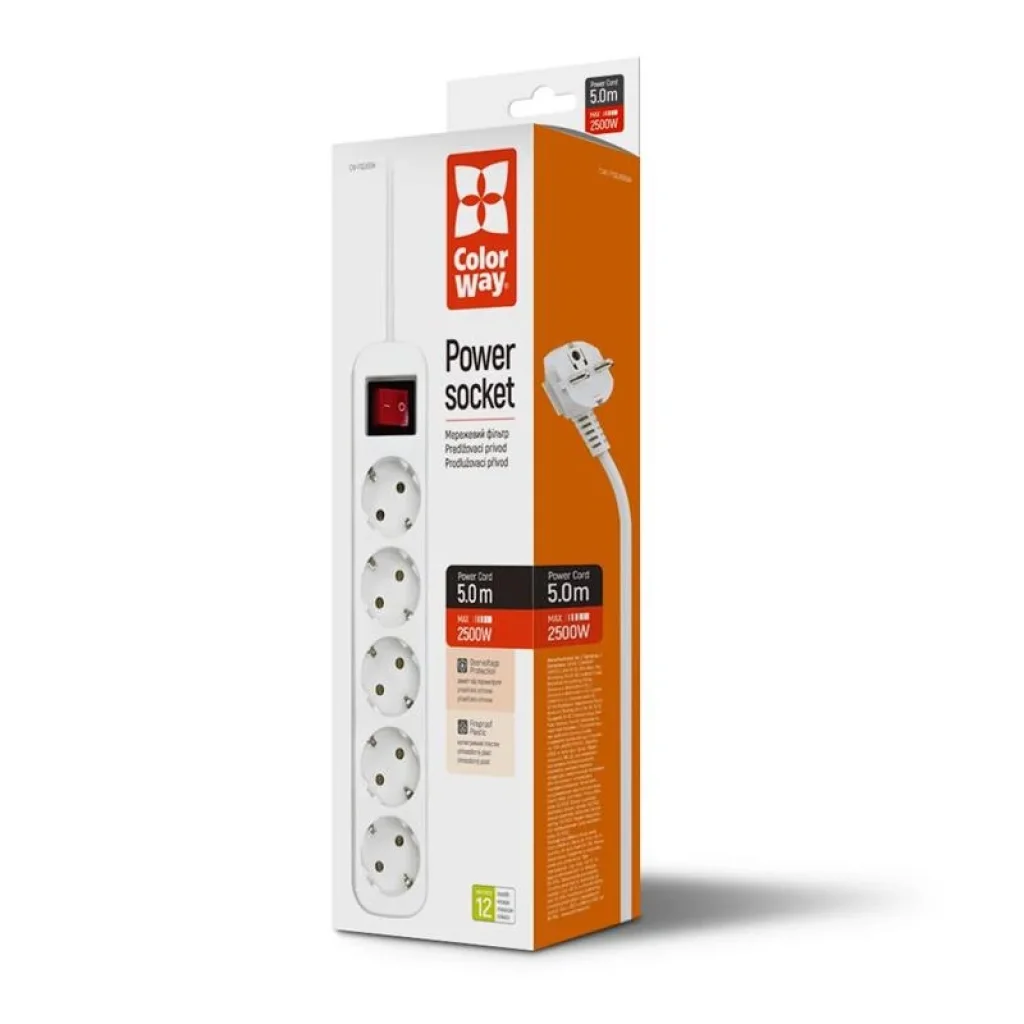 Фільтр живлення СolorWay (CW-PSEA55W) 5 розеток, 5м, White UA