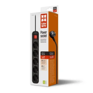 Фильтр питания СolorWay (CW-PSEA55BK) 5 розеток, 5м, Black UA