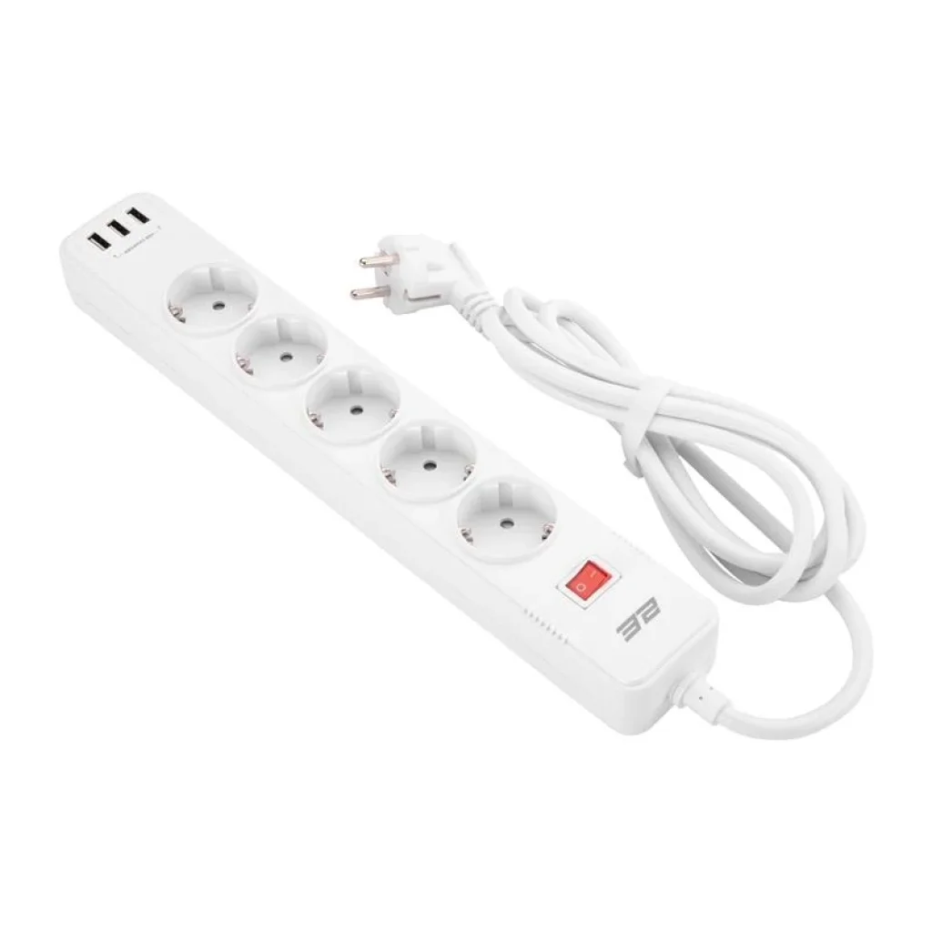 Мережевий фільтр 2E 5хSchuko, 2 м (2E-SP515M2USBWH) UA