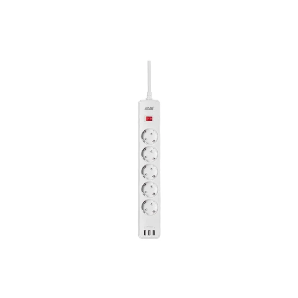 Мережевий фільтр 2E 5хSchuko, 2 м (2E-SP515M2USBWH) UA