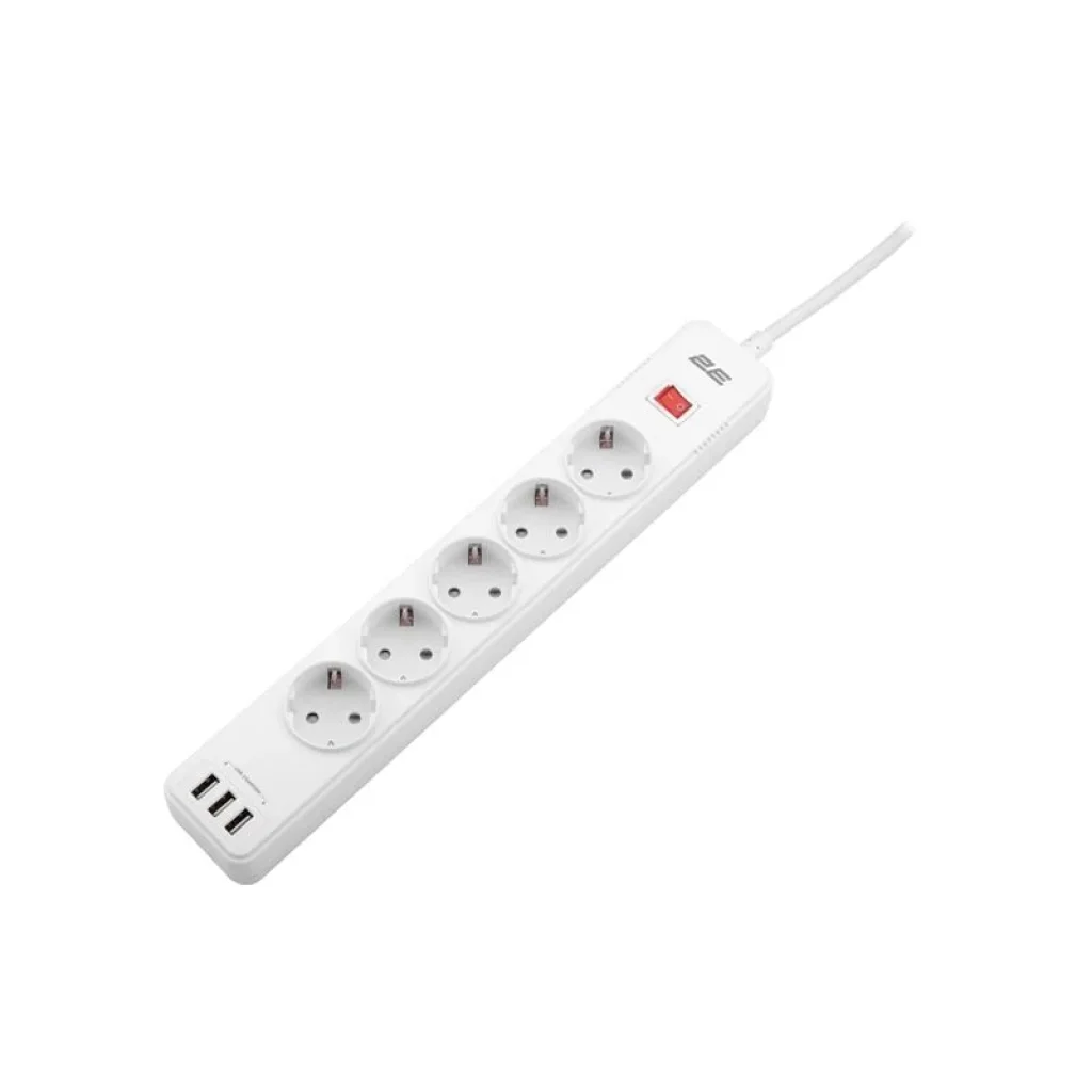 Мережевий фільтр 2E 5хSchuko, 2 м (2E-SP515M2USBWH) UA
