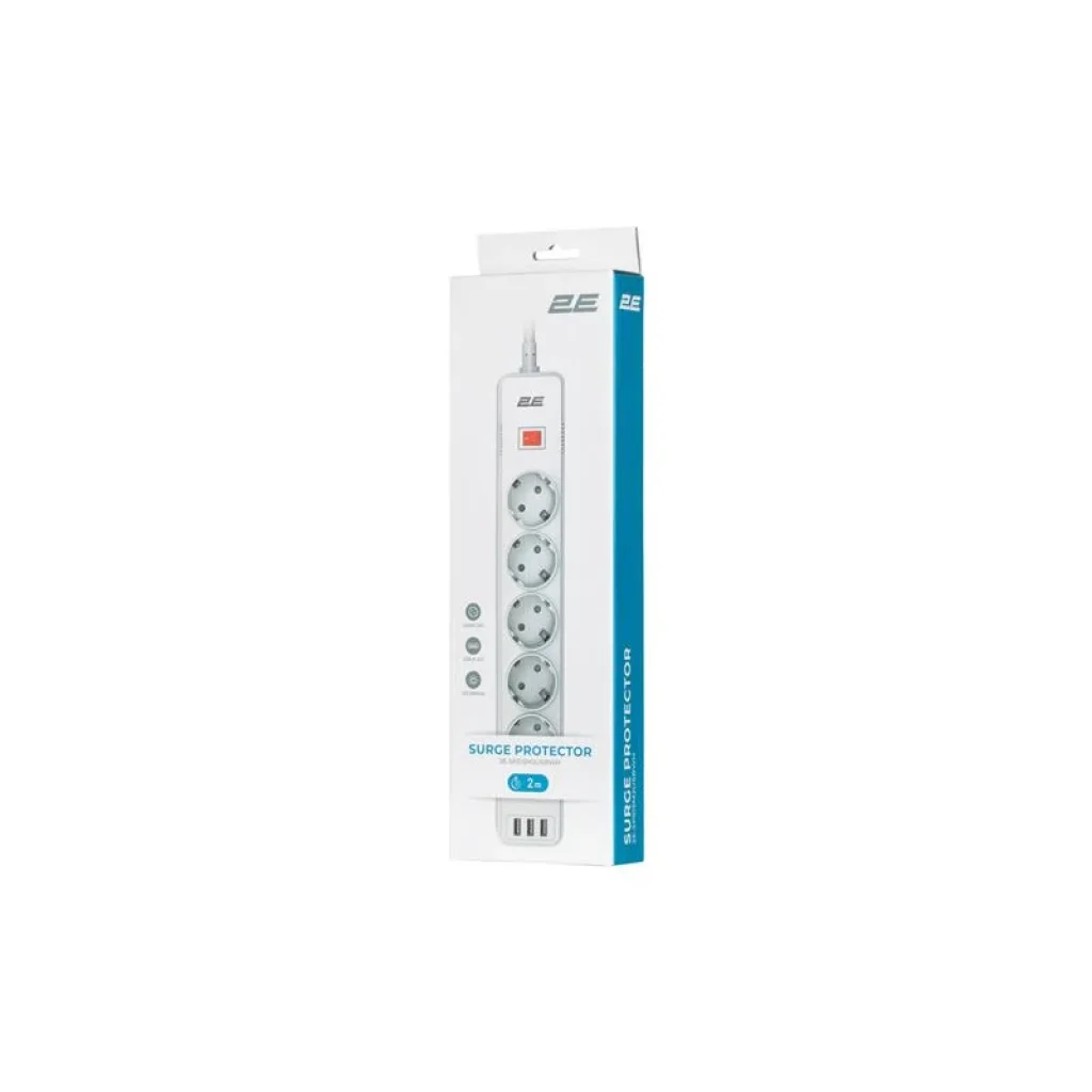 Мережевий фільтр 2E 5хSchuko, 2 м (2E-SP515M2USBWH) UA