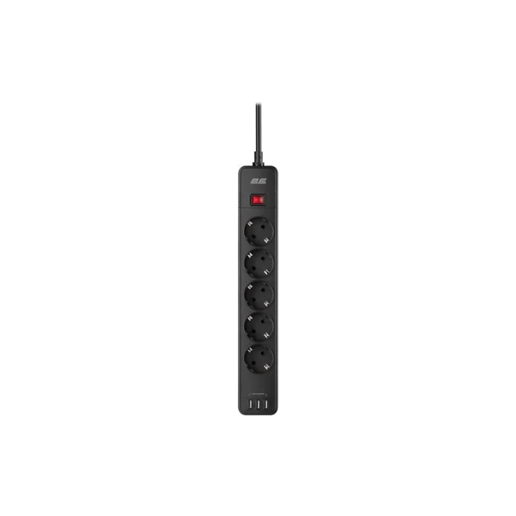 Сетевой фильтр 2E 5хSchuko, 2 м (2E-SP515M2USBBK) UA