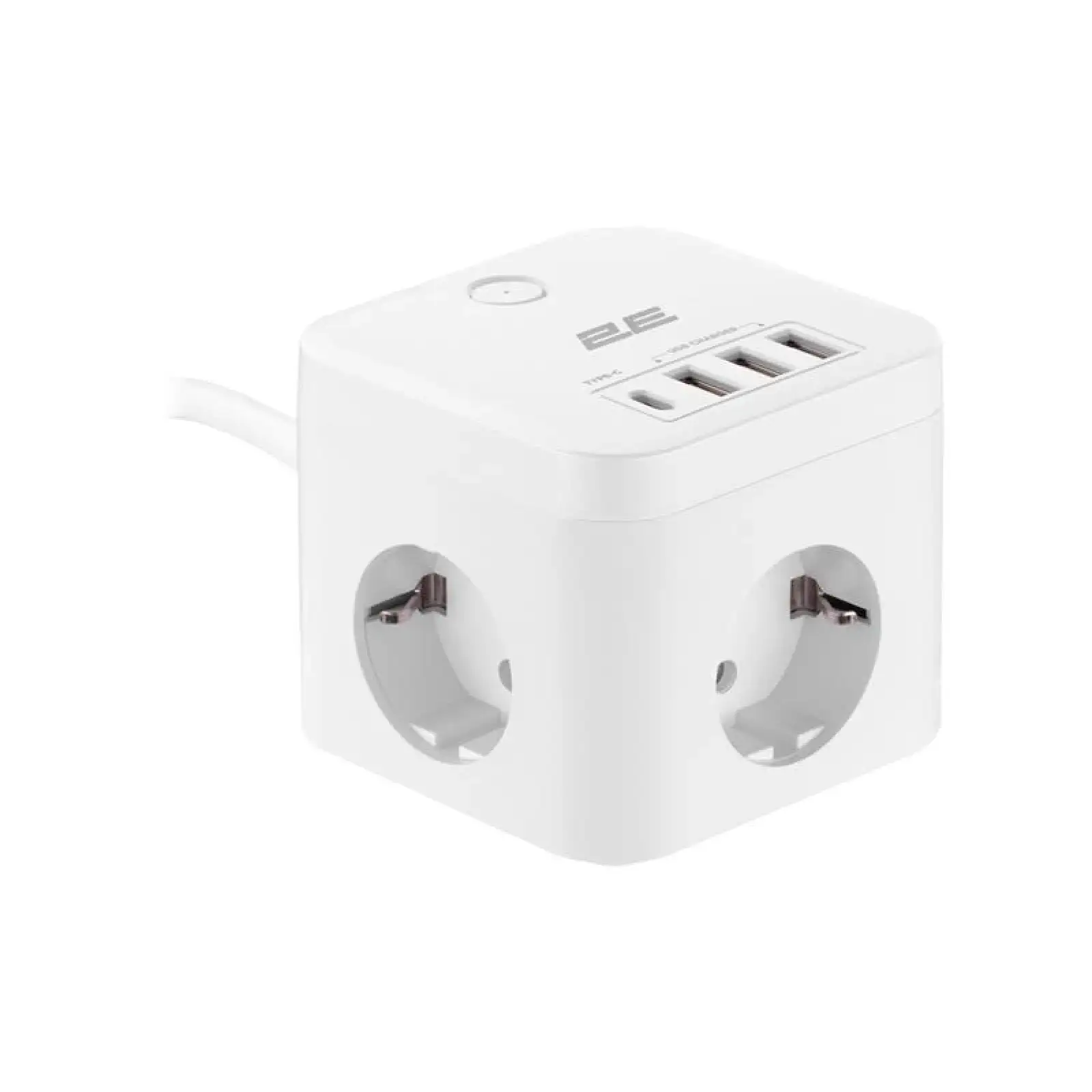 Сетевой адаптер 2E 3XSchuko с защитой от импульсных скачков напряжения, 3*USB-A, 1*USB-C, 1.5м, white (2E-ADC331WH) UA
