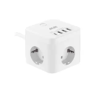 Сетевой адаптер 2E 3XSchuko с защитой от импульсных скачков напряжения, 3*USB-A, 1*USB-C, 1.5м, white (2E-ADC331WH) UA