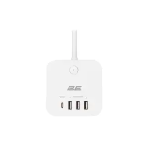 Сетевой адаптер 2E 3XSchuko с защитой от импульсных скачков напряжения, 3*USB-A, 1*USB-C, 1.5м, white (2E-ADC331WH) UA