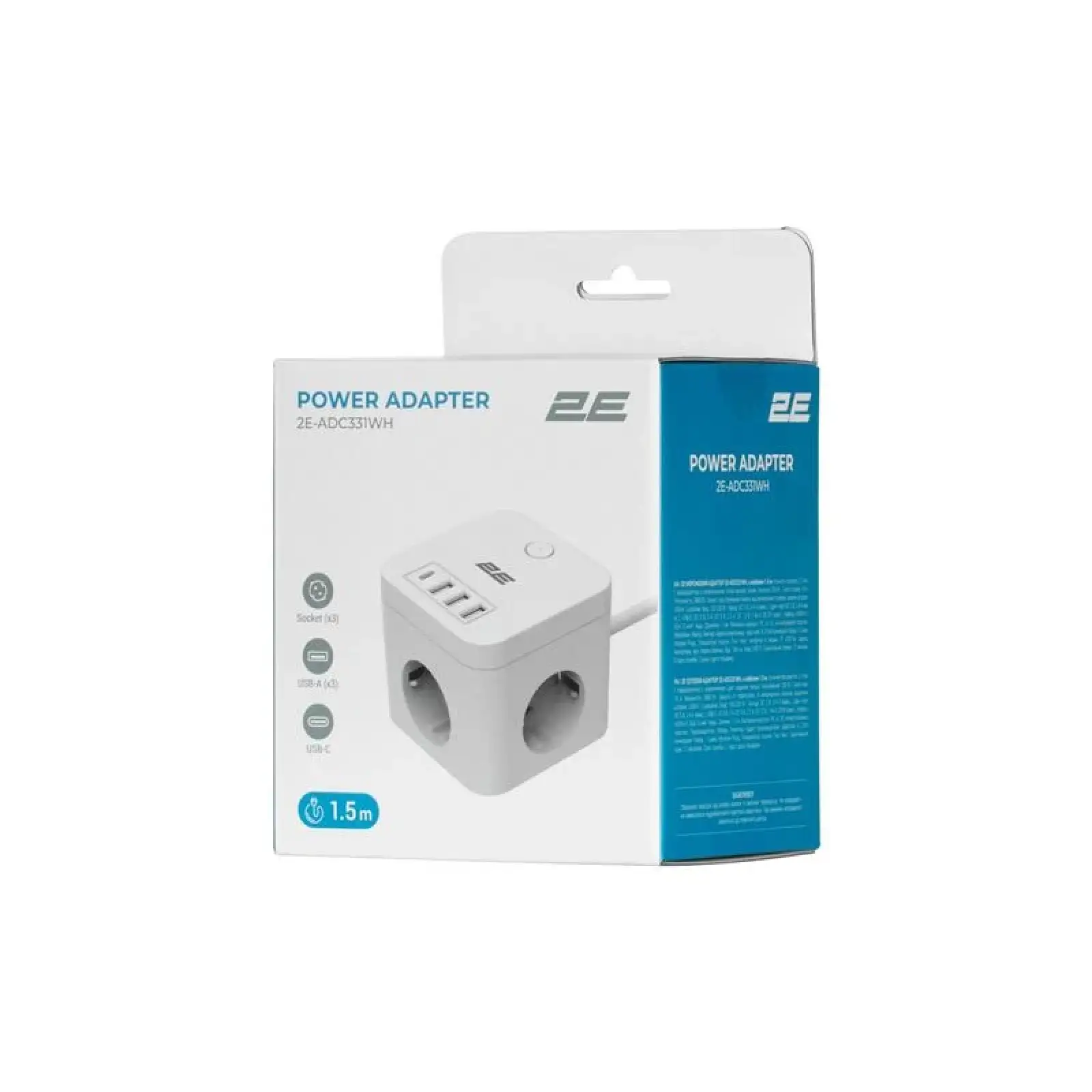 Сетевой адаптер 2E 3XSchuko с защитой от импульсных скачков напряжения, 3*USB-A, 1*USB-C, 1.5м, white (2E-ADC331WH) UA