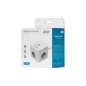 Сетевой адаптер 2E 3XSchuko с защитой от импульсных скачков напряжения, 3*USB-A, 1*USB-C, 1.5м, white (2E-ADC331WH) UA