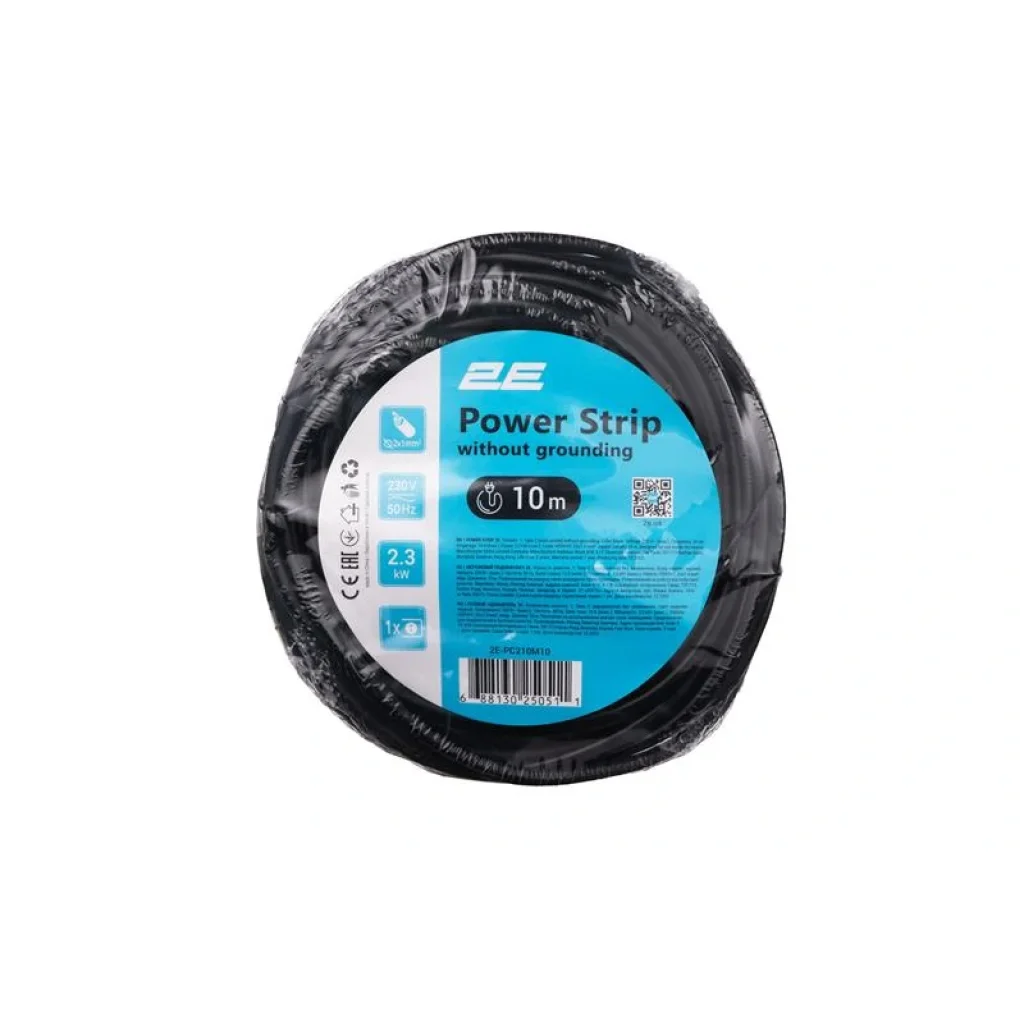 Сетевой удлинитель 2E 1XCEE7/17, 2G*1.0мм, 10м, black (2E-PC210M10) UA