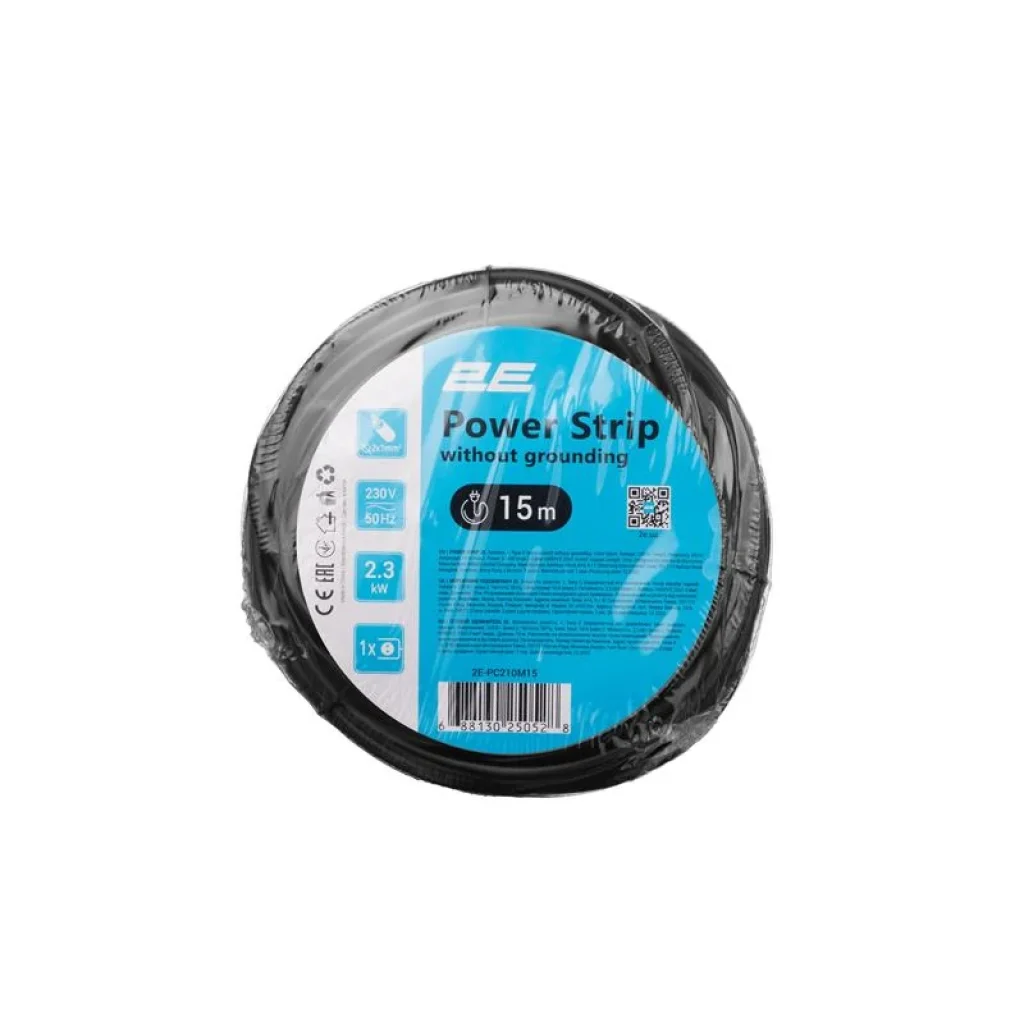Мережевий подовжувач 2E 1XCEE7/17, 2G*1.0мм, 15м, black (2E-PC210M15) UA