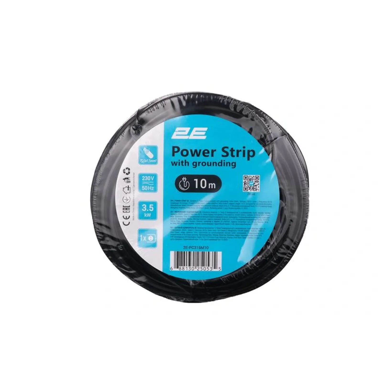 Сетевой удлинитель 2E 1XSchuko, 3G*1.5мм, 10м, black (2E-PC315M10) UA