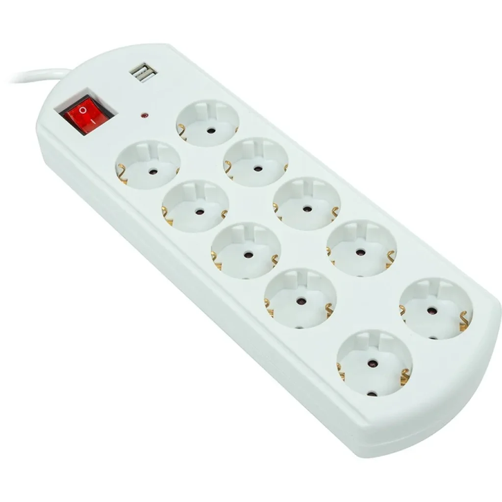 Фильтр питания PowerPlant YS-N6065/5 (EX610556) 10 розеток, 2xUSB, 5 м, евростандарт, белый UA