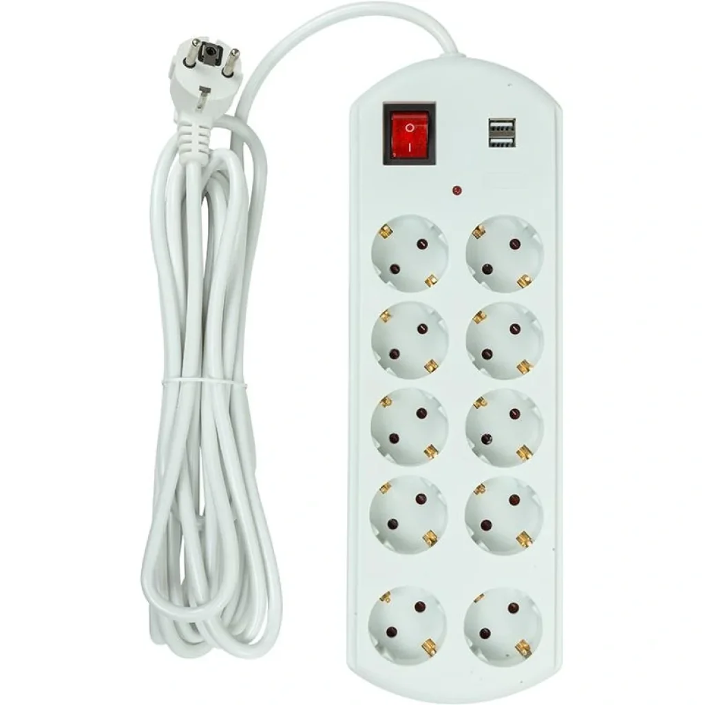 Фильтр питания PowerPlant YS-N6065/5 (EX610556) 10 розеток, 2xUSB, 5 м, евростандарт, белый UA