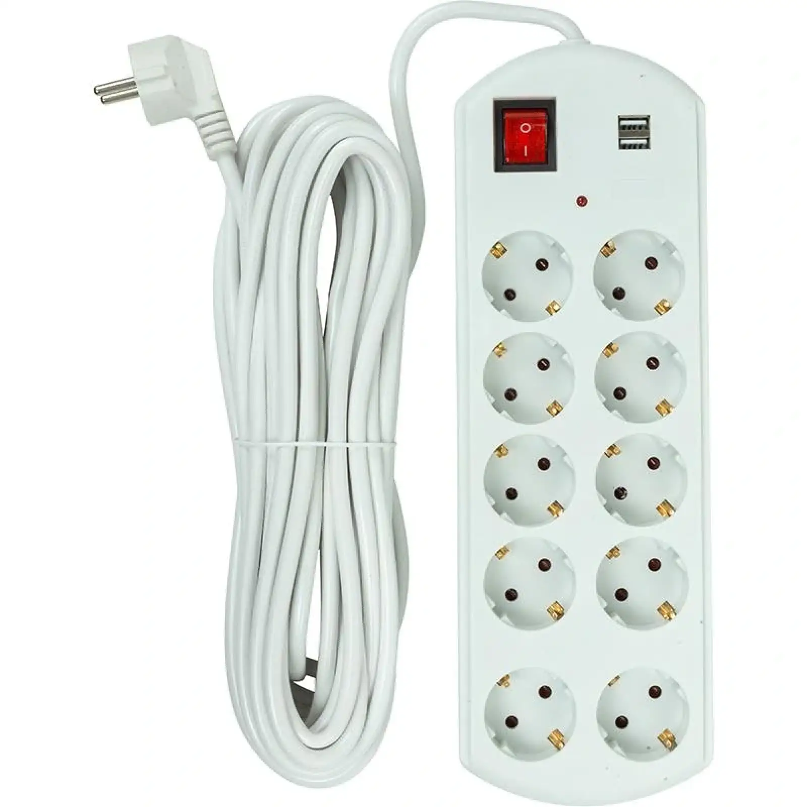 Фільтр живлення PowerPlant YS-N6065/10 (EX610563) 10 розеток, 2xUSB, 10 м, євростандарт, білий UA