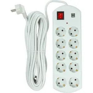 Фільтр живлення PowerPlant YS-N6065/10 (EX610563) 10 розеток, 2xUSB, 10 м, євростандарт, білий UA