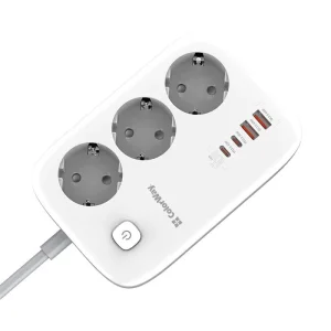 Фильтр питания ColorWay CW-CHE34PDW GaN3 Pro PD 65W (2USB-A + 2 TYPE-C) 3 розетки, 4 USB, 2 м, белый UA