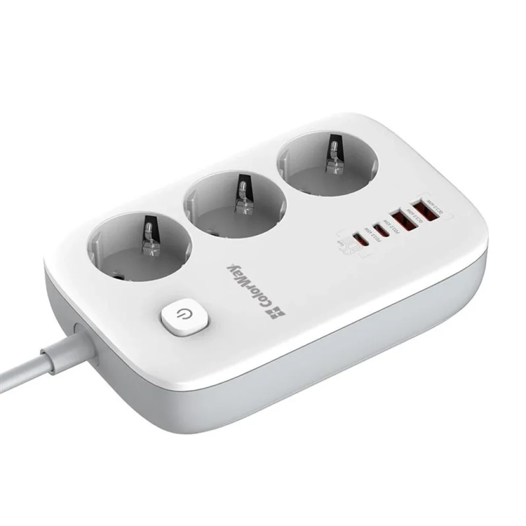 Фильтр питания ColorWay CW-CHE34PDW GaN3 Pro PD 65W (2USB-A + 2 TYPE-C) 3 розетки, 4 USB, 2 м, белый UA