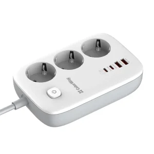 Фильтр питания ColorWay CW-CHE34PDW GaN3 Pro PD 65W (2USB-A + 2 TYPE-C) 3 розетки, 4 USB, 2 м, белый UA