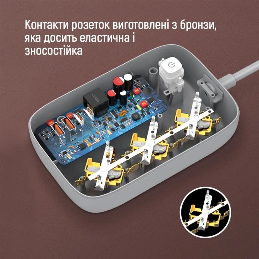 Фильтр питания ColorWay CW-CHE34PDW GaN3 Pro PD 65W (2USB-A + 2 TYPE-C) 3 розетки, 4 USB, 2 м, белый UA